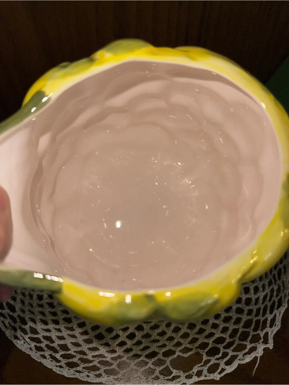 Hand-Painted Yellow Ceramic Lemon Pitcher with Leaf Accents